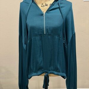 Teal Hooded Pullover with Drawstring